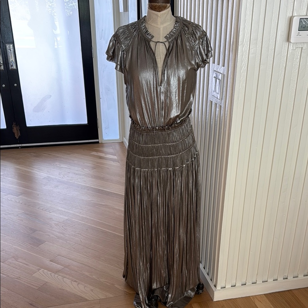 Melissa Masse- Metallic Silver Maxi Dress
